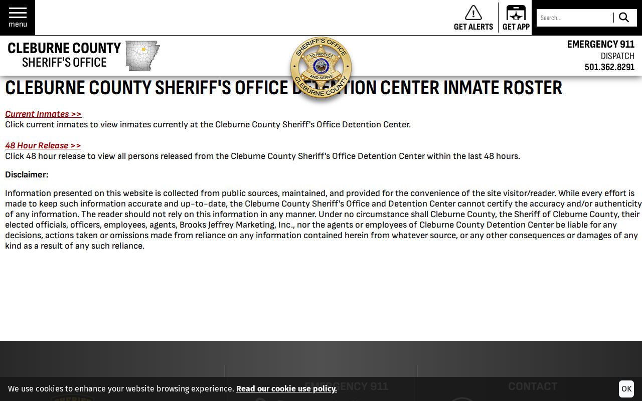 Cleburne County arrest search inmate roster disclaimer