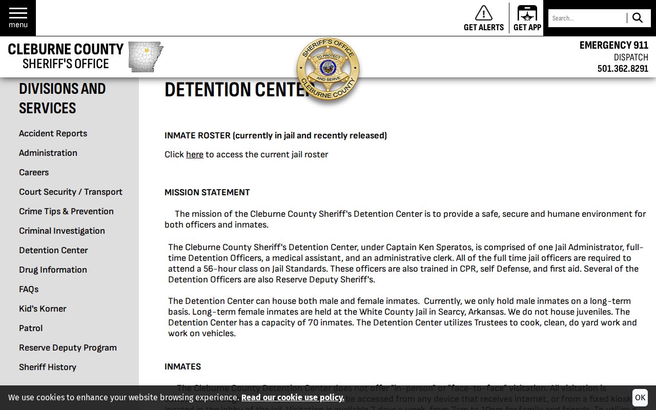 Cleburne County arrest search detention center page