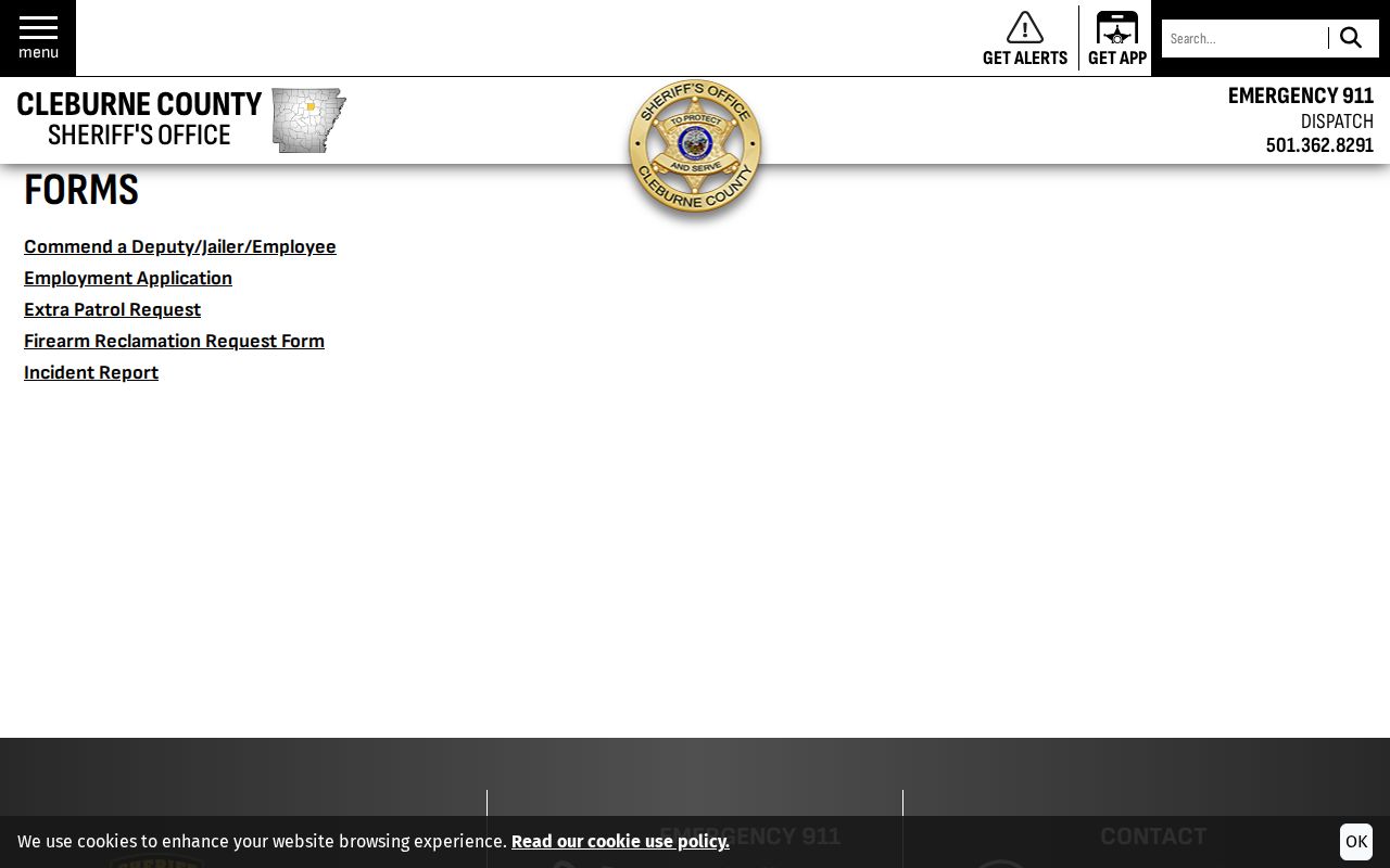 Cleburne County arrest search sheriff forms menu