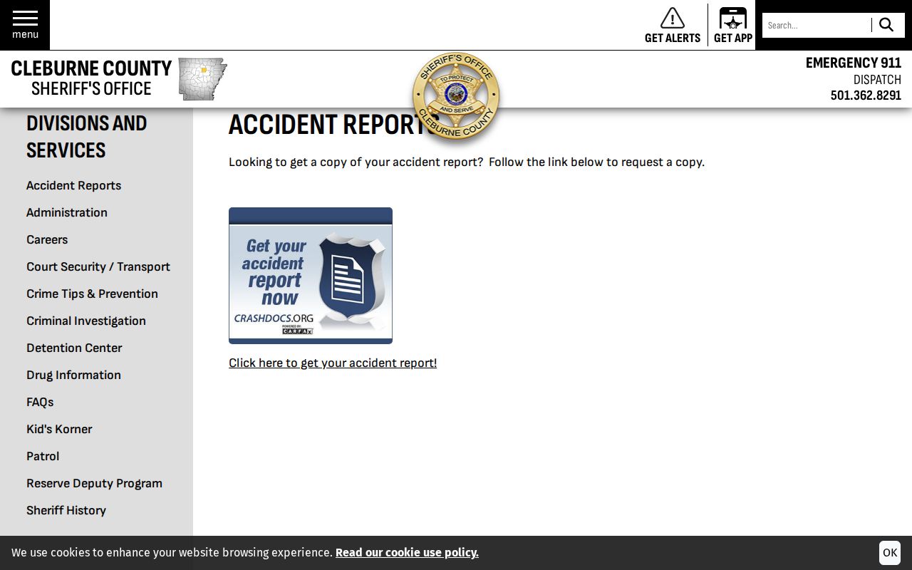 Cleburne County arrest search accident reports page