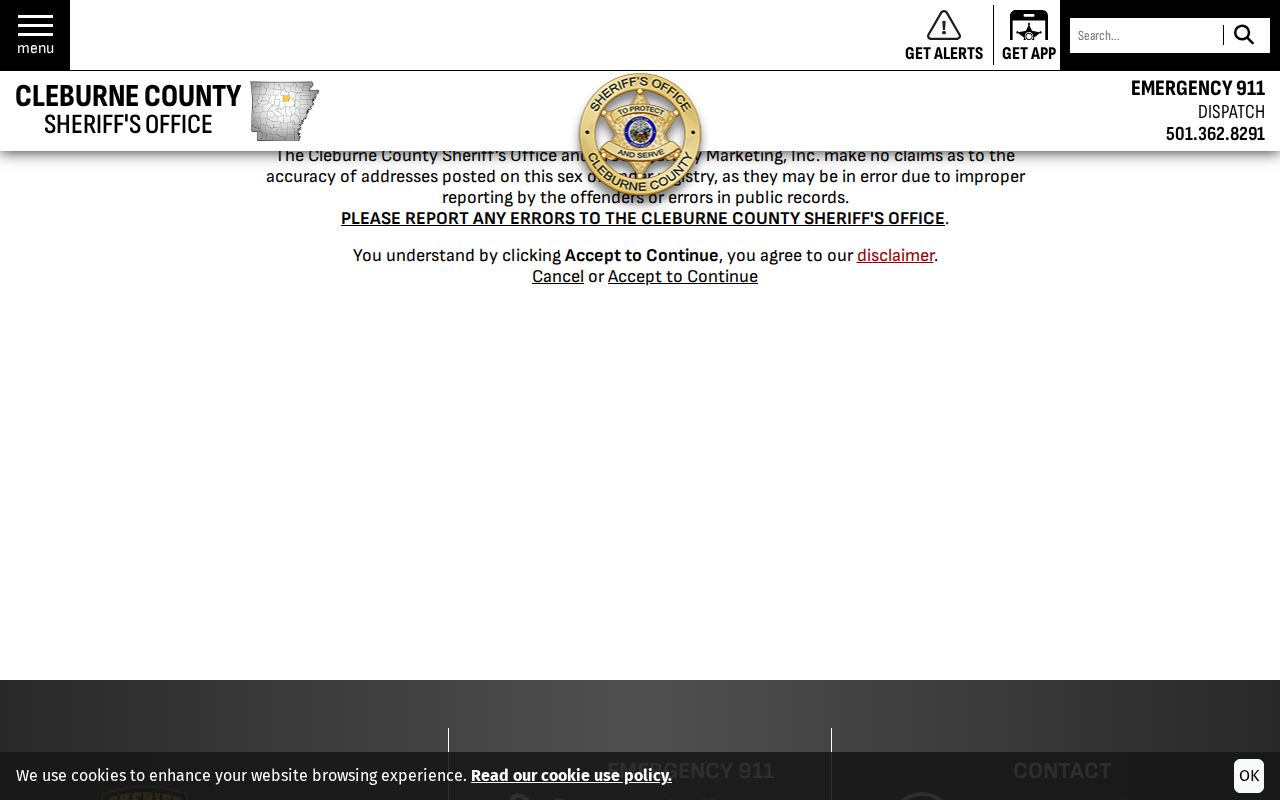 Cleburne County Fairfield Bay record check sheriff sex offender page