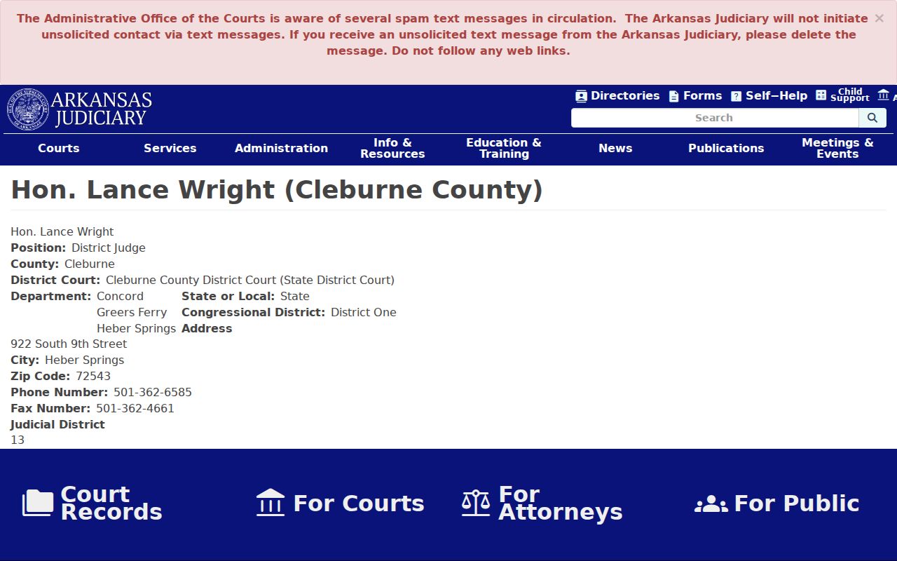 Cleburne County court case lookup district judge page