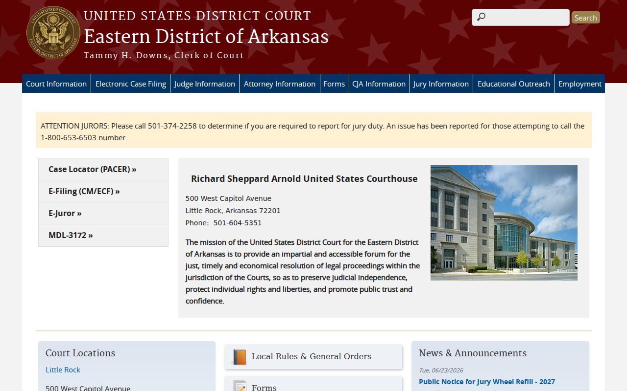 Cleburne County criminal history Eastern District Arkansas court