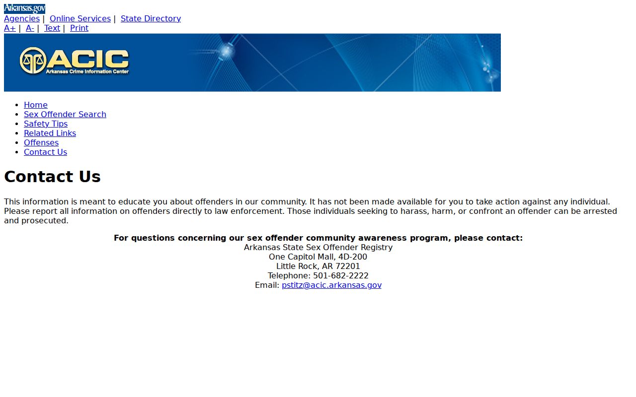 Cleburne County sex offender lookup ACIC misuse warning